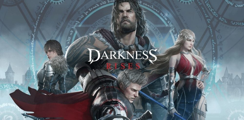 Darkness Rises character artwork with game logo