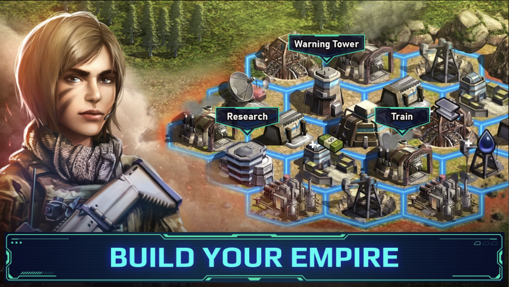 War of Nations base-building interface with a soldier and the words Build Your Empire